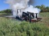 Tractor in flăcări la Merișani. Intervin pompierii