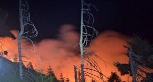 Intervenție dificilă a pompierilor în zona Sătic. Flăcări pe Muntele Tămașu