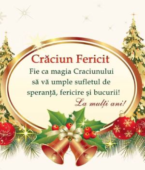 Felicitare din partea Primăriei Slobozia, cu ocazia Sfintelor Sărbători de Crăciun și Anul Nou