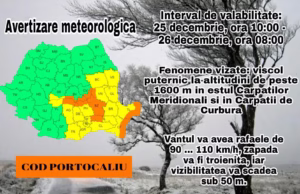 Avertizare meteorologică . Cod portocaliu de viscol în Argeș
