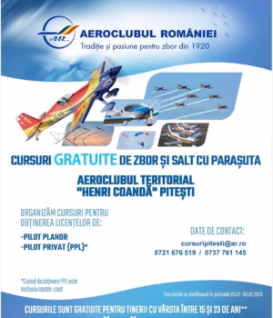 Cursuri gratuite de zbor și salt cu parașuta pe Aerodromul Topoloveni.