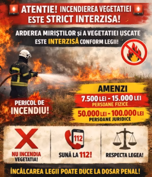 Primăria Ștefănești avertizează cu privire la incendierea vegetației