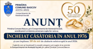 Primăria comunei Bascov, anunț pentru bascovenii care au încheiat căsătoria în 1976