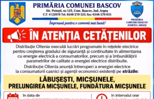 Bascov: întreruperi programate de energie electrică